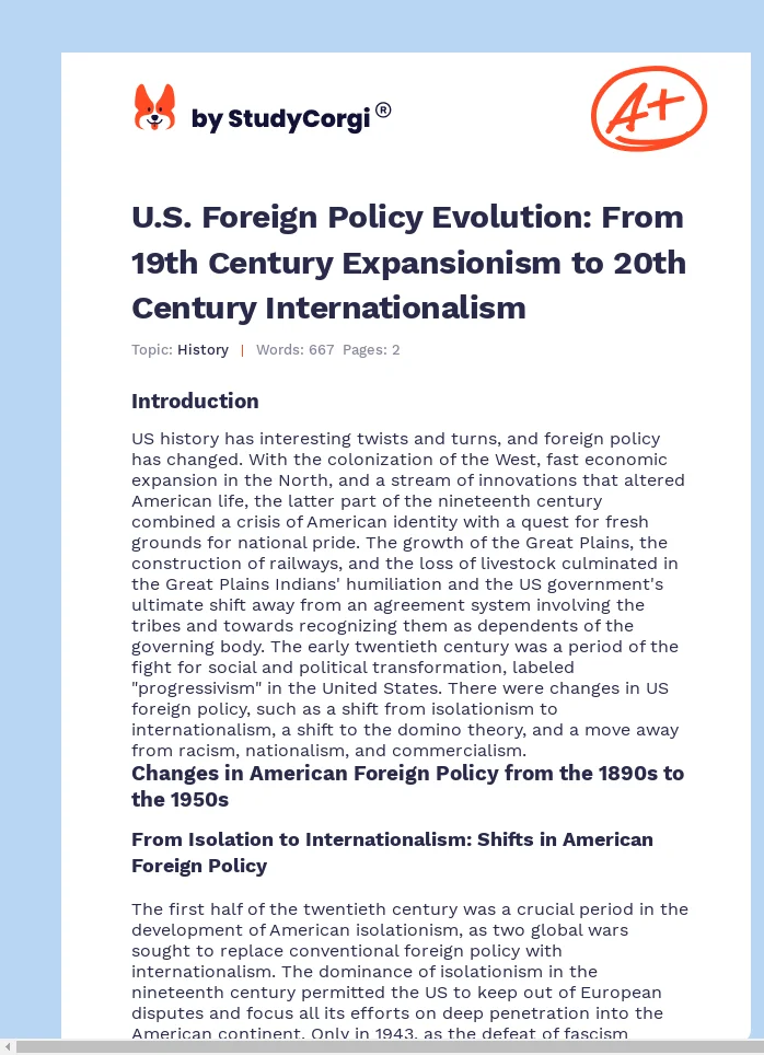 U.S. Foreign Policy Evolution: From 19th Century Expansionism to 20th Century Internationalism. Page 1