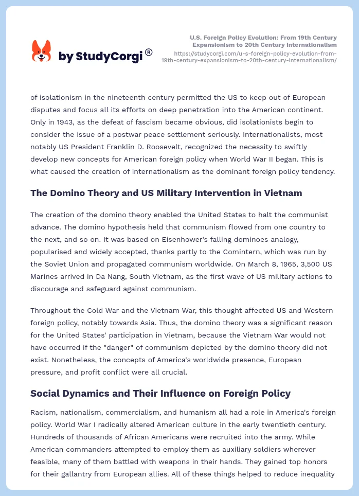 U.S. Foreign Policy Evolution: From 19th Century Expansionism to 20th Century Internationalism. Page 2