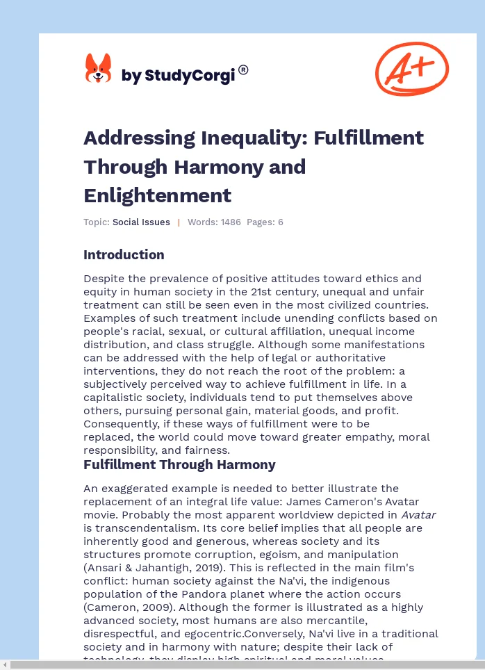 Addressing Inequality: Fulfillment Through Harmony and Enlightenment. Page 1