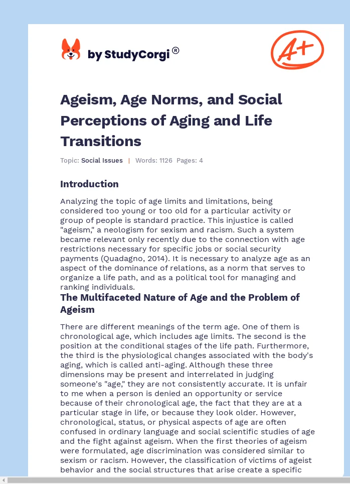Ageism, Age Norms, and Social Perceptions of Aging and Life Transitions. Page 1