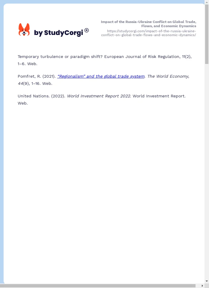 Impact of the Russia-Ukraine Conflict on Global Trade, Flows, and Economic Dynamics. Page 2