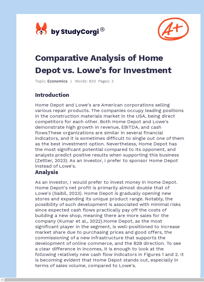 Comparative Analysis of Home Depot vs. Lowe’s for Investment. Page 1