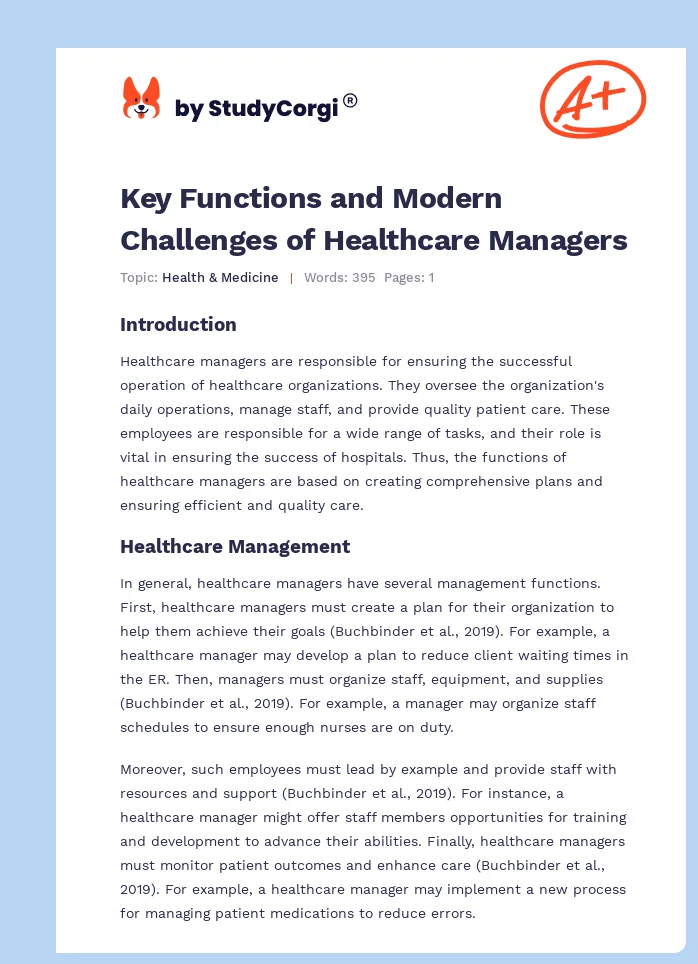 Key Functions and Modern Challenges of Healthcare Managers. Page 1