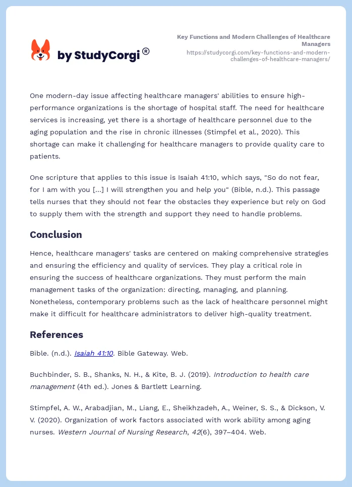 Key Functions and Modern Challenges of Healthcare Managers. Page 2