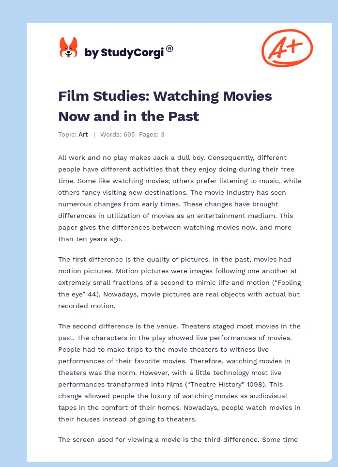 Film Studies: Watching Movies Now and in the Past. Page 1