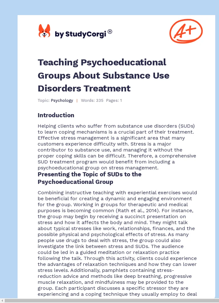 Teaching Psychoeducational Groups About Substance Use Disorders Treatment. Page 1