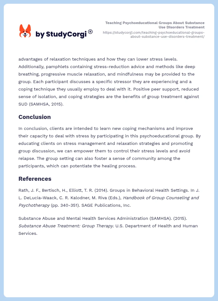 Teaching Psychoeducational Groups About Substance Use Disorders Treatment. Page 2
