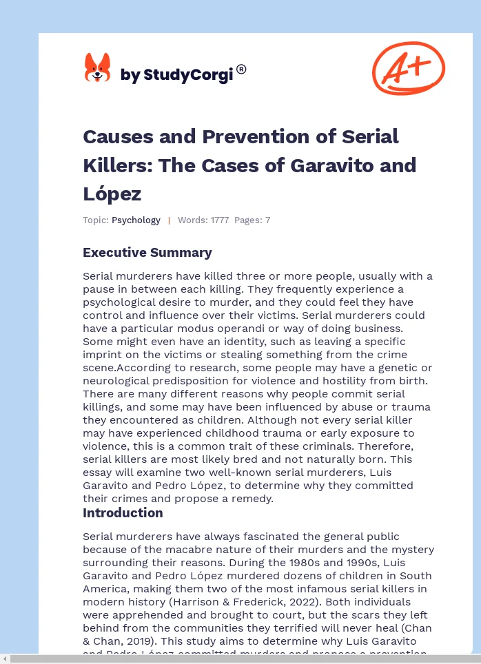 Causes and Prevention of Serial Killers: The Cases of Garavito and López. Page 1