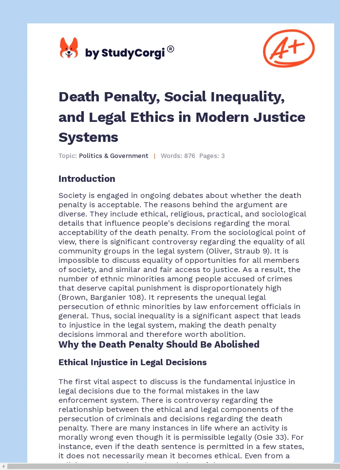 Death Penalty, Social Inequality, and Legal Ethics in Modern Justice Systems. Page 1
