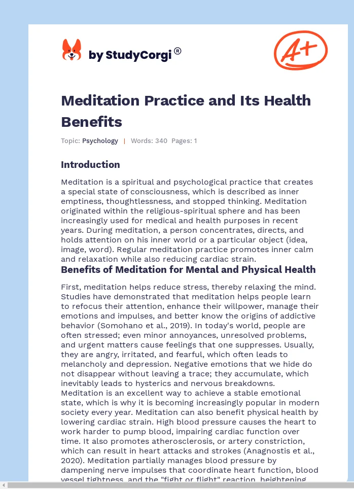 Meditation Practice and Its Health Benefits. Page 1