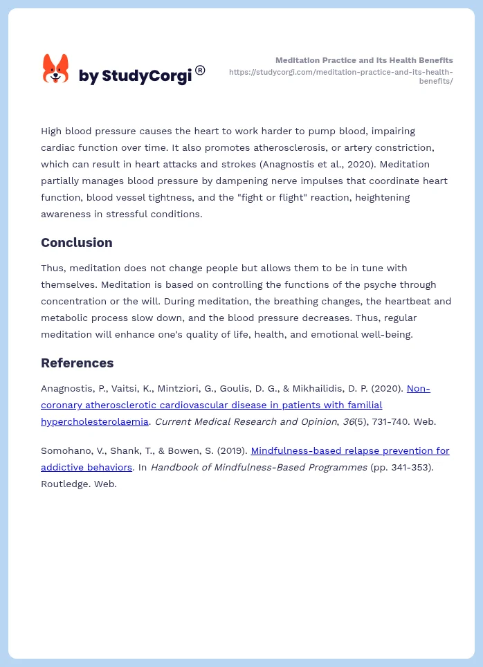 Meditation Practice and Its Health Benefits. Page 2