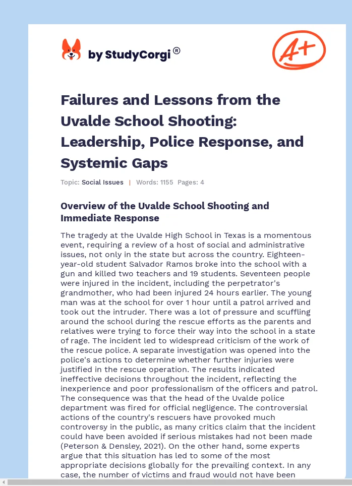 Failures and Lessons from the Uvalde School Shooting: Leadership, Police Response, and Systemic Gaps. Page 1