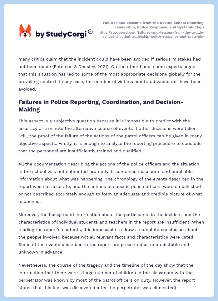 Failures and Lessons from the Uvalde School Shooting: Leadership, Police Response, and Systemic Gaps. Page 2