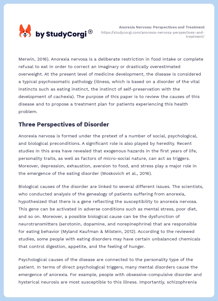 Anorexia Nervosa: Perspectives and Treatment. Page 2