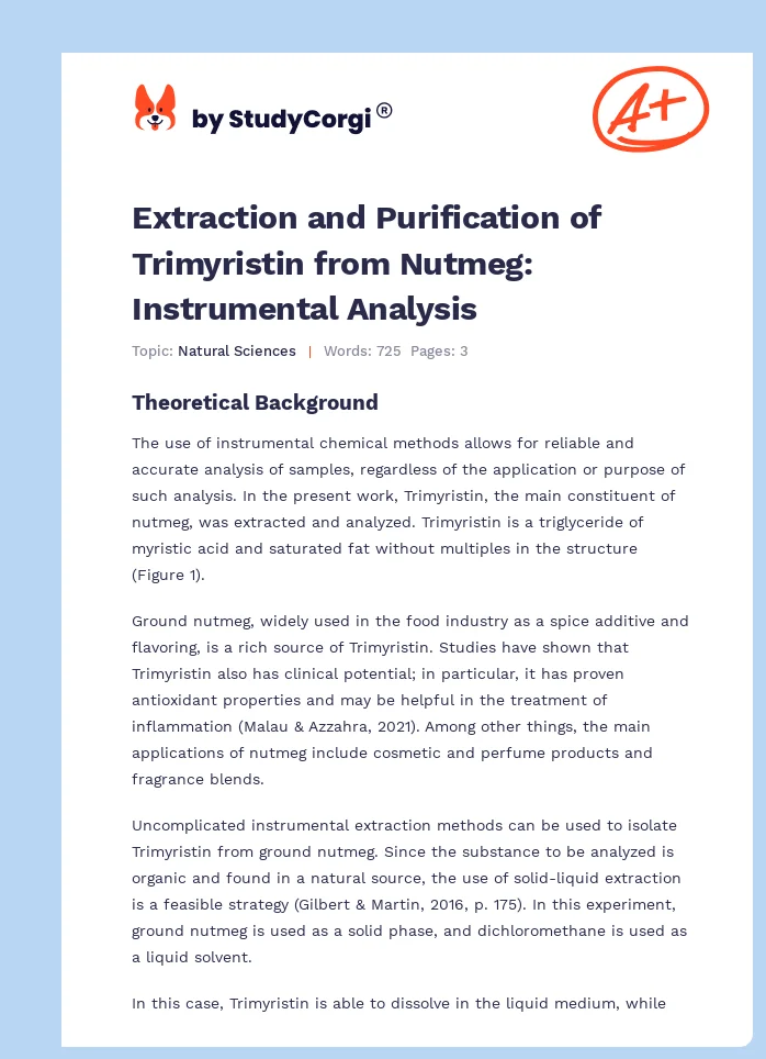 Extraction and Purification of Trimyristin from Nutmeg: Instrumental Analysis. Page 1