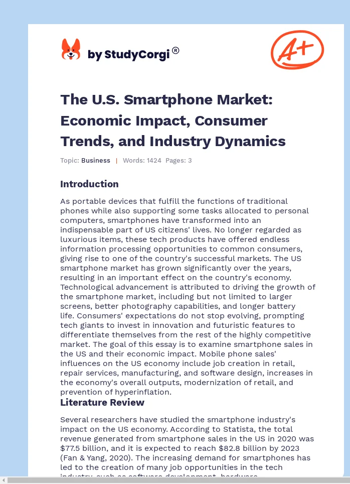 The U.S. Smartphone Market: Economic Impact, Consumer Trends, and Industry Dynamics. Page 1