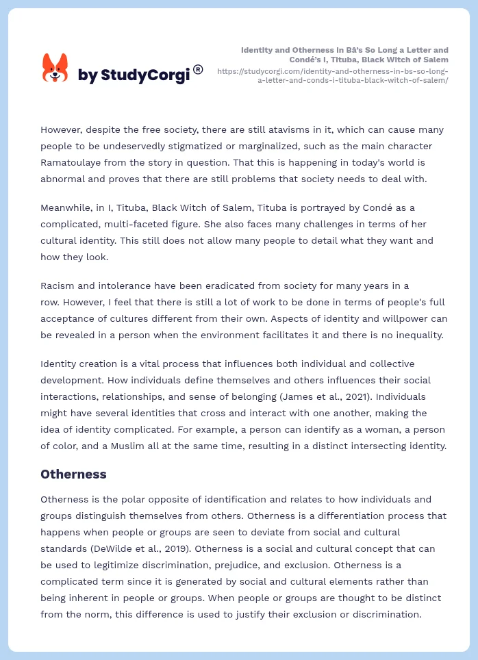 Identity and Otherness in Bâ’s So Long a Letter and Condé’s I, Tituba, Black Witch of Salem. Page 2
