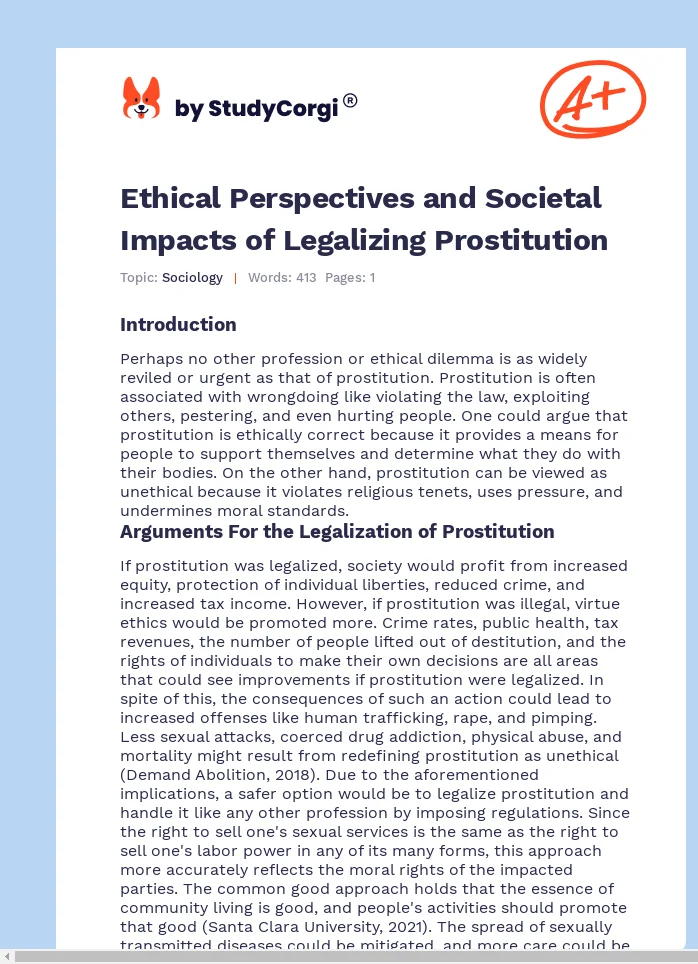 Ethical Perspectives and Societal Impacts of Legalizing Prostitution. Page 1