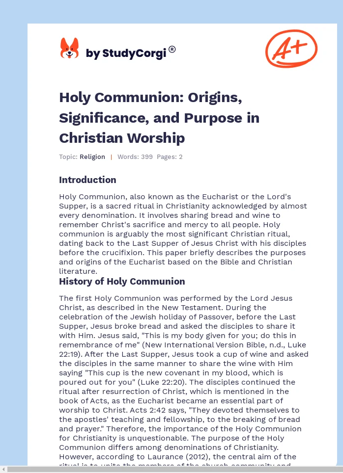 Holy Communion: Origins, Significance, and Purpose in Christian Worship. Page 1