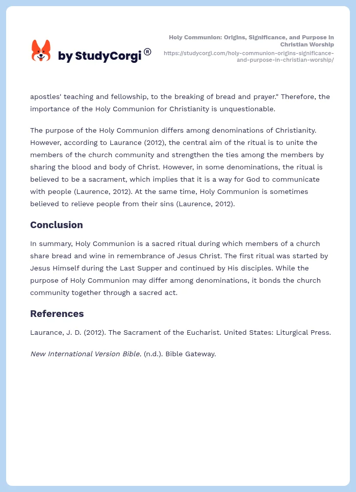 Holy Communion: Origins, Significance, and Purpose in Christian Worship. Page 2