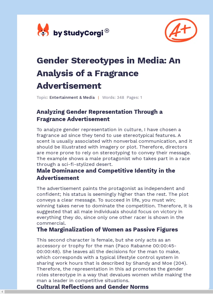 Gender Stereotypes in Media: An Analysis of a Fragrance Advertisement. Page 1