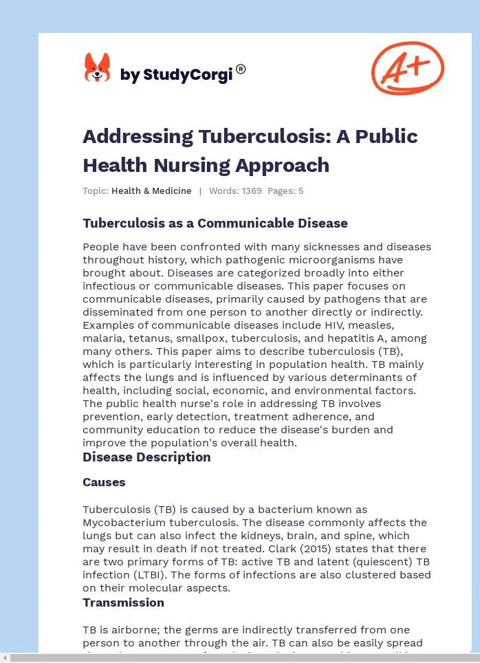 Addressing Tuberculosis: A Public Health Nursing Approach. Page 1
