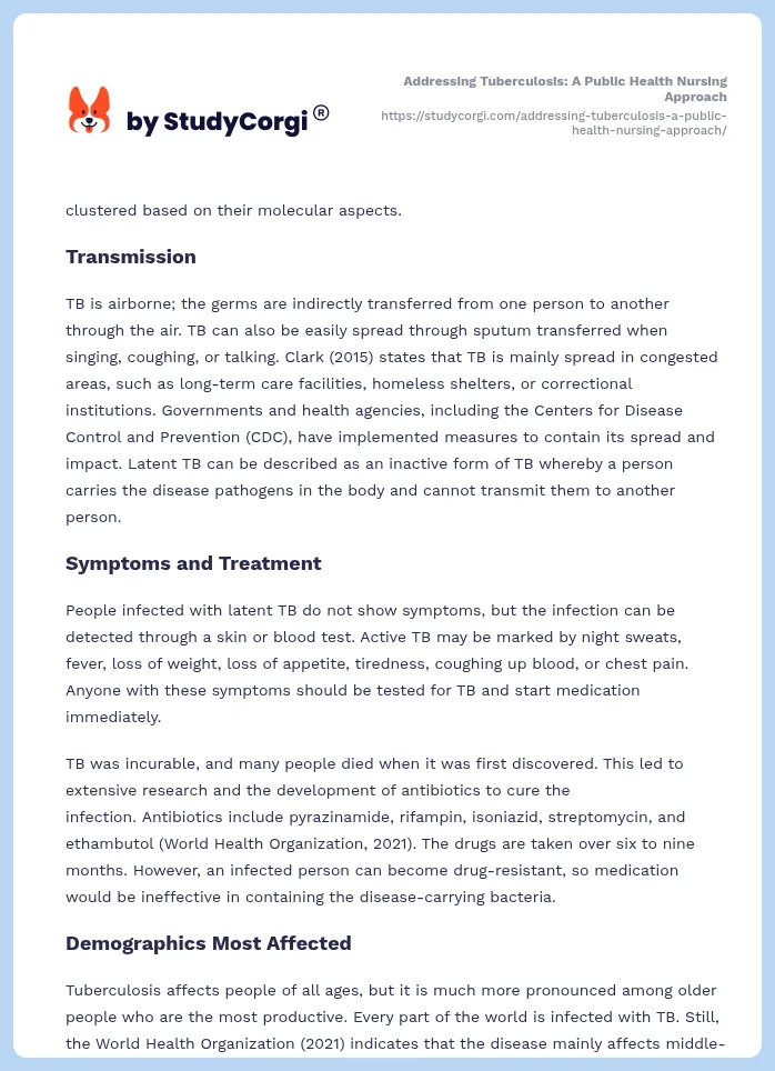 Addressing Tuberculosis: A Public Health Nursing Approach. Page 2