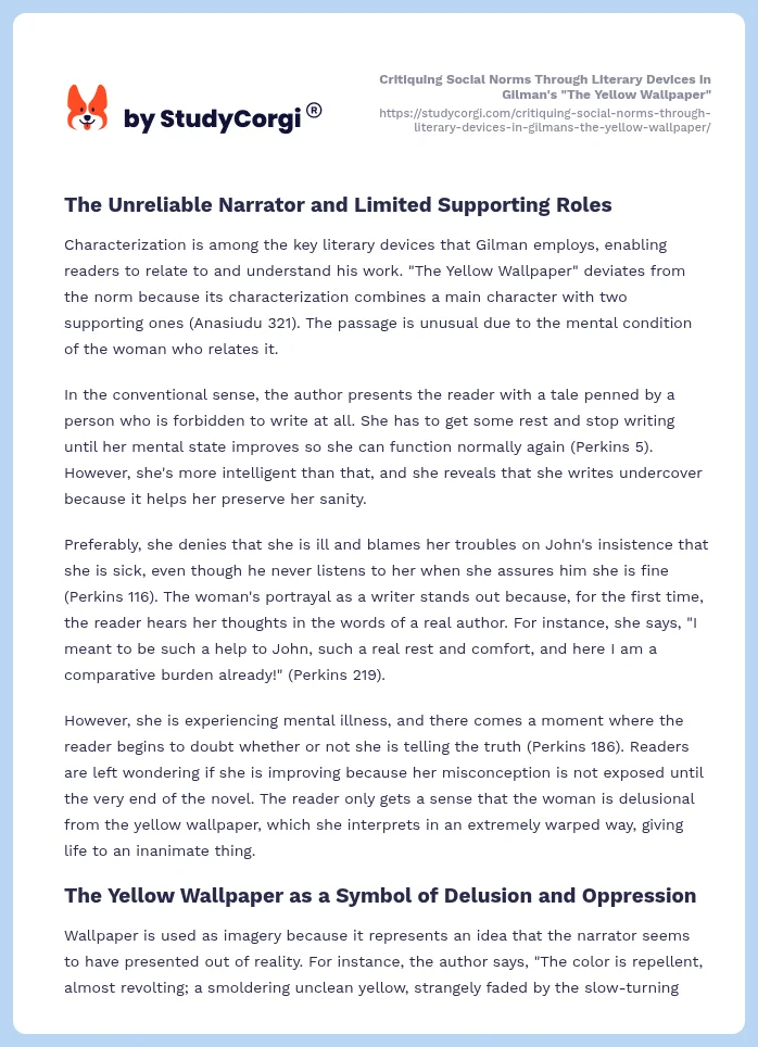 Critiquing Social Norms Through Literary Devices in Gilman's "The Yellow Wallpaper". Page 2