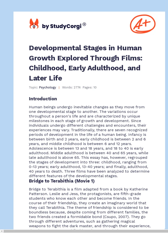 Developmental Stages in Human Growth Explored Through Films: Childhood, Early Adulthood, and Later Life. Page 1