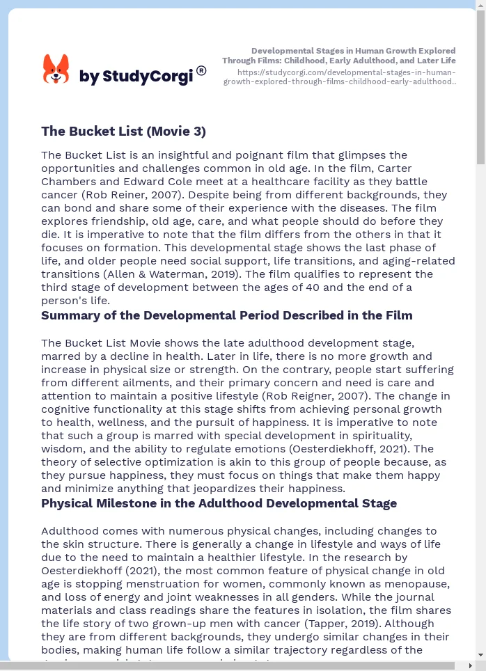 Developmental Stages in Human Growth Explored Through Films: Childhood, Early Adulthood, and Later Life. Page 2