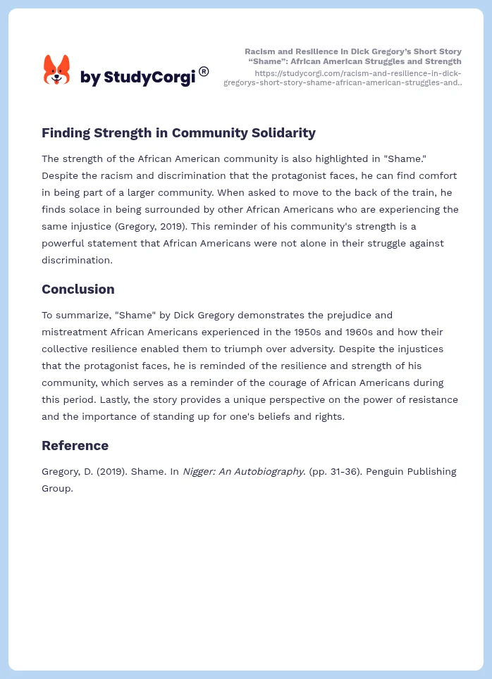 Racism and Resilience in Dick Gregory’s Short Story “Shame”: African American Struggles and Strength. Page 2