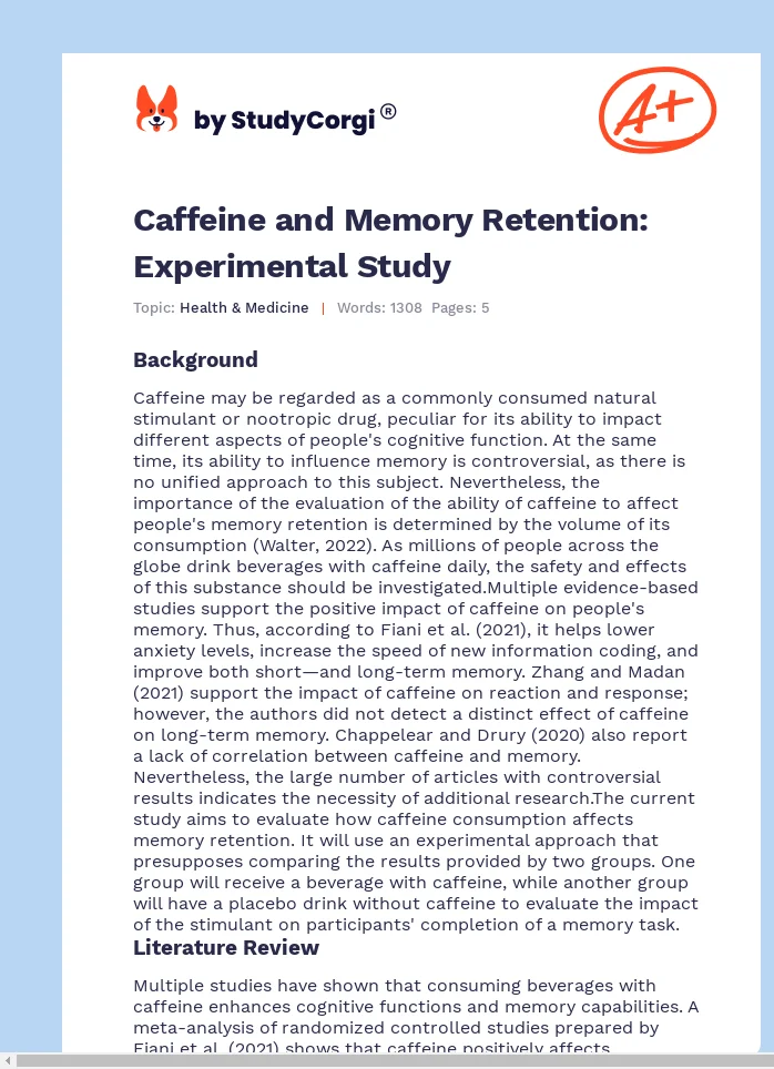 Caffeine and Memory Retention: Experimental Study. Page 1