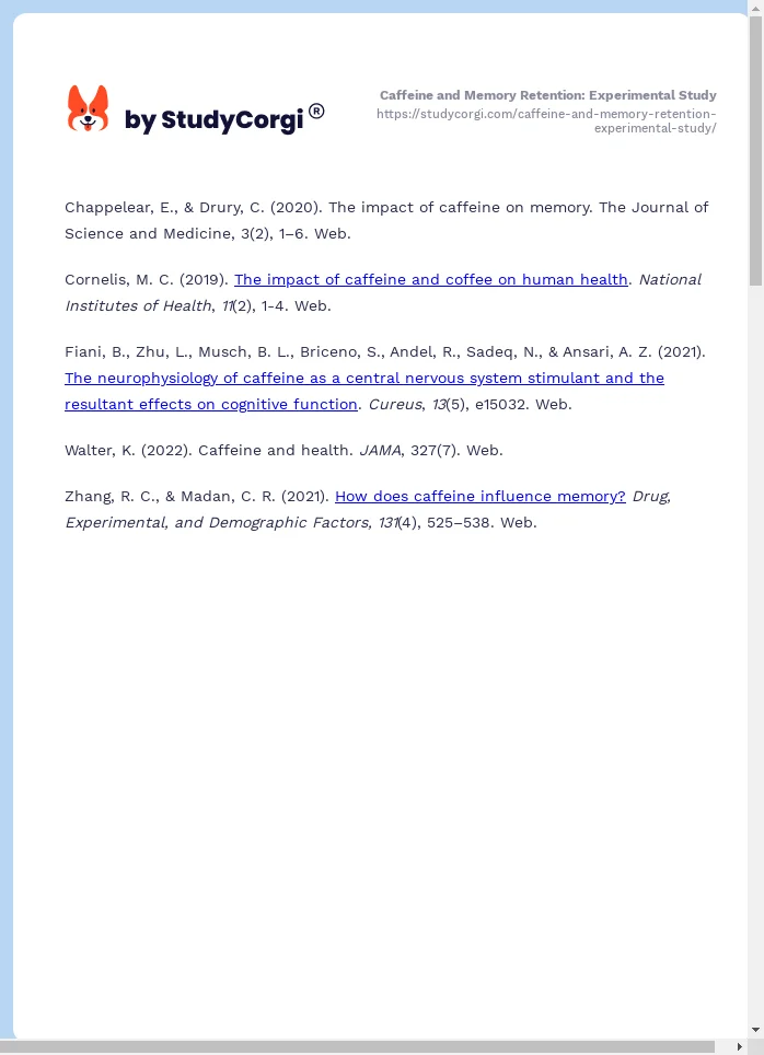 Caffeine and Memory Retention: Experimental Study. Page 2