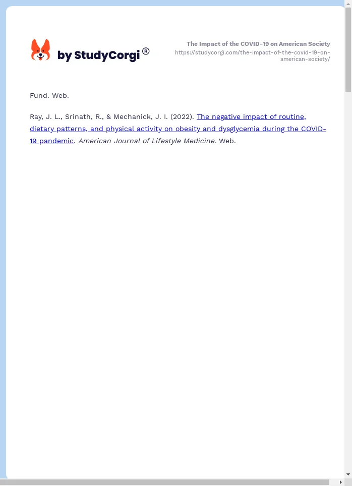 The Impact of the COVID-19 on American Society. Page 2