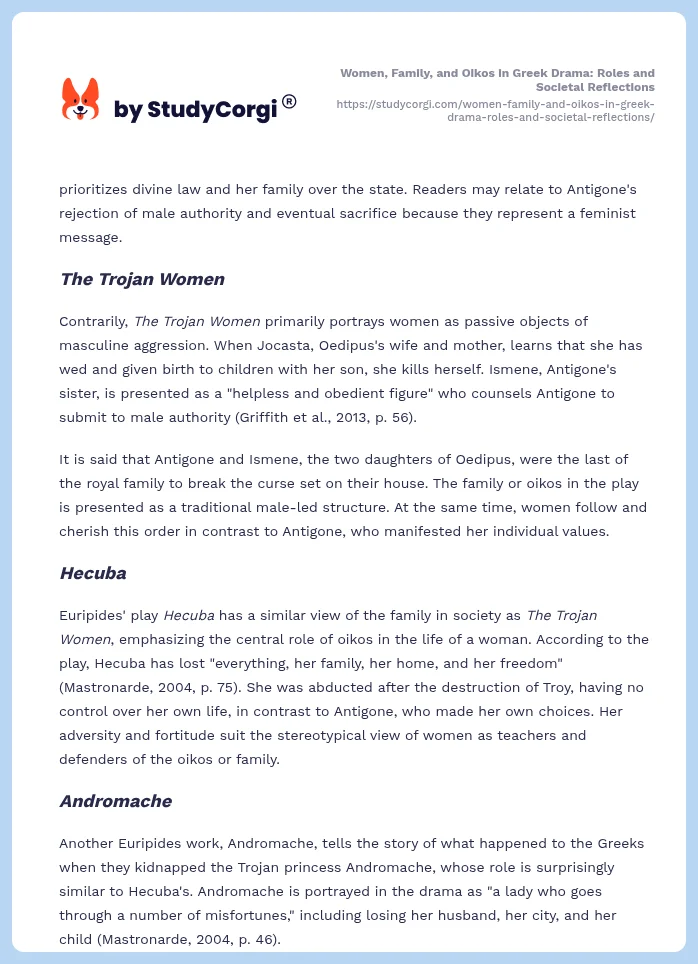 Women, Family, and Oikos in Greek Drama: Roles and Societal Reflections. Page 2