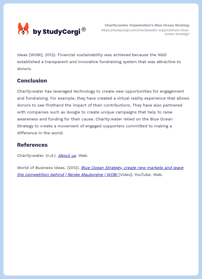 Charity:water Organization's Blue Ocean Strategy. Page 2