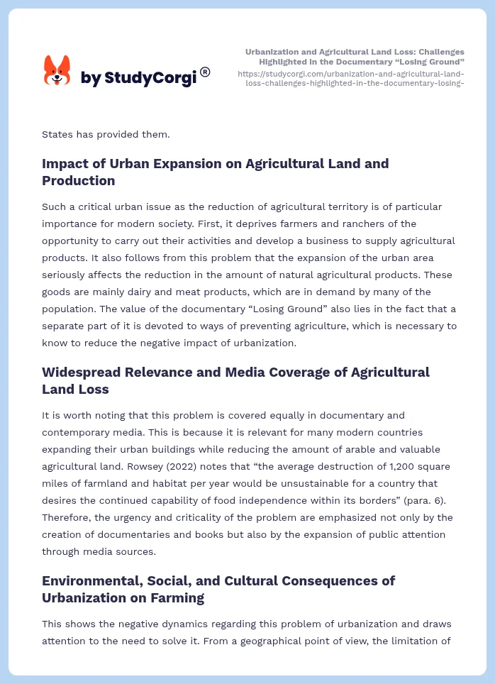 Urbanization and Agricultural Land Loss: Challenges Highlighted in the Documentary “Losing Ground”. Page 2