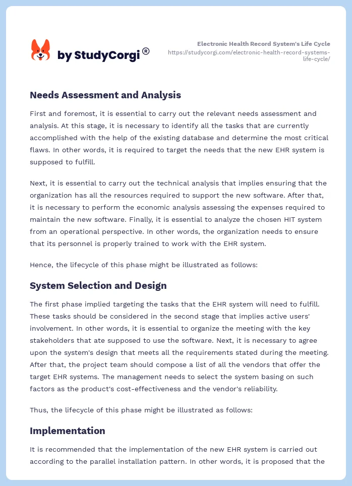 Electronic Health Record System's Life Cycle. Page 2