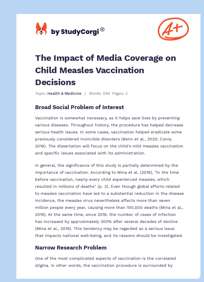The Impact of Media Coverage on Child Measles Vaccination Decisions. Page 1