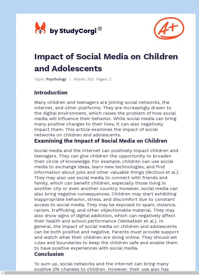 Impact of Social Media on Children and Adolescents. Page 1
