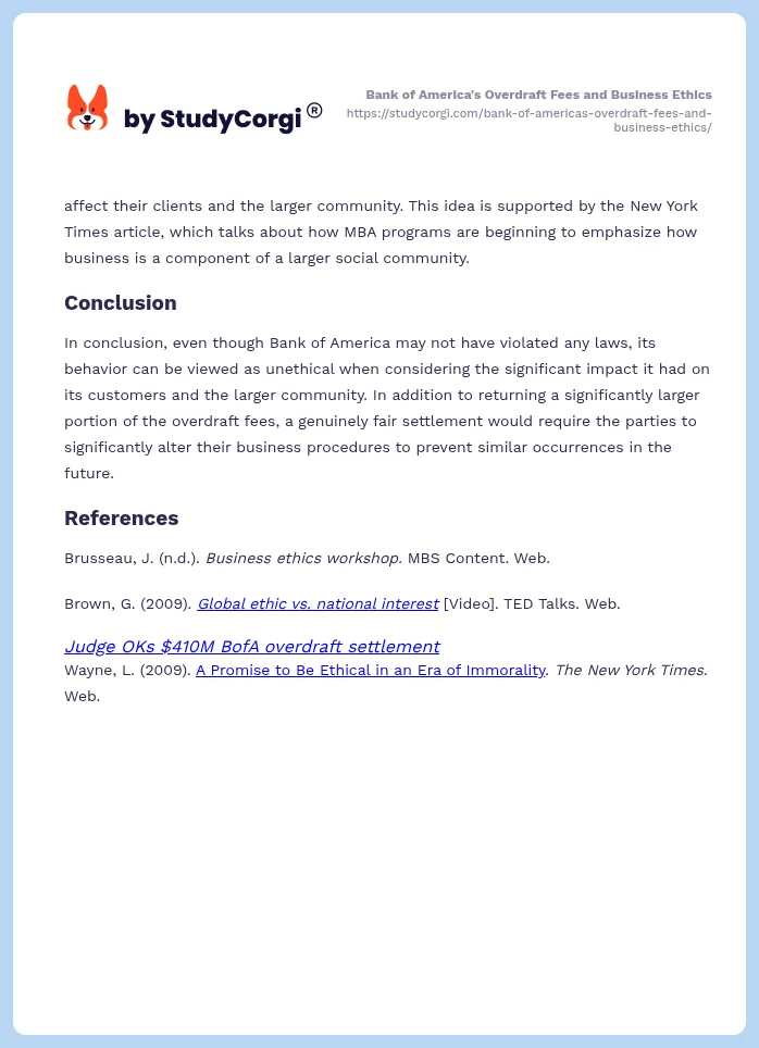 Bank of America's Overdraft Fees and Business Ethics. Page 2