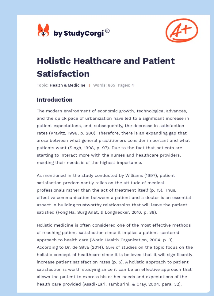 Holistic Healthcare and Patient Satisfaction. Page 1