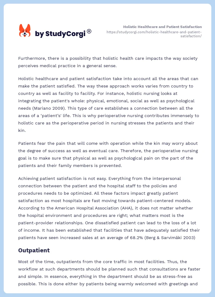 Holistic Healthcare and Patient Satisfaction. Page 2