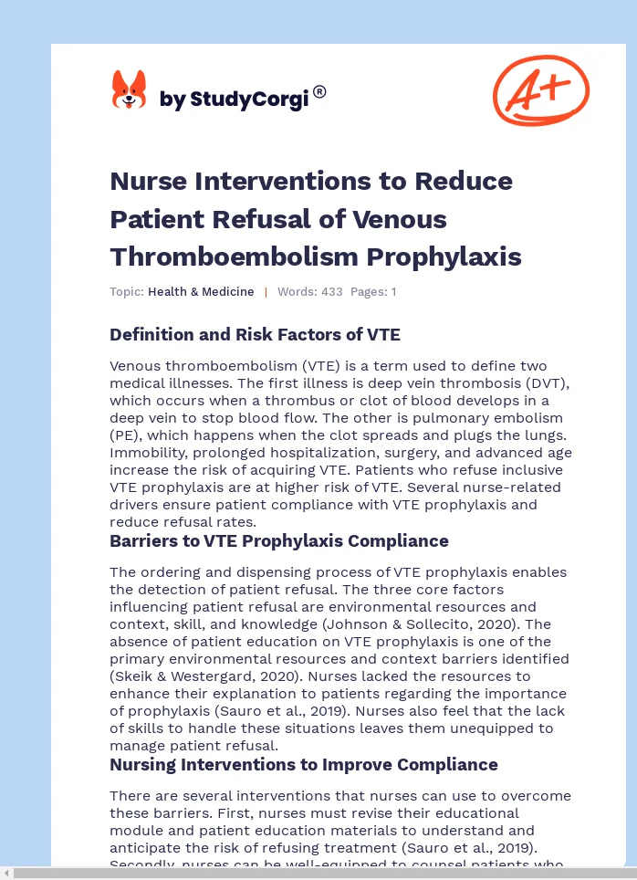 Nurse Interventions to Reduce Patient Refusal of Venous Thromboembolism Prophylaxis. Page 1