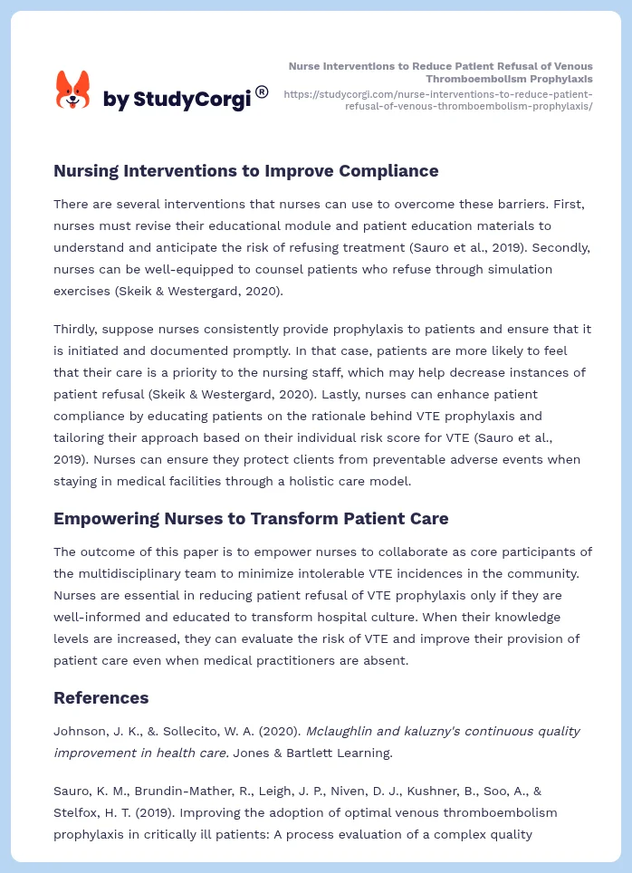 Nurse Interventions to Reduce Patient Refusal of Venous Thromboembolism Prophylaxis. Page 2