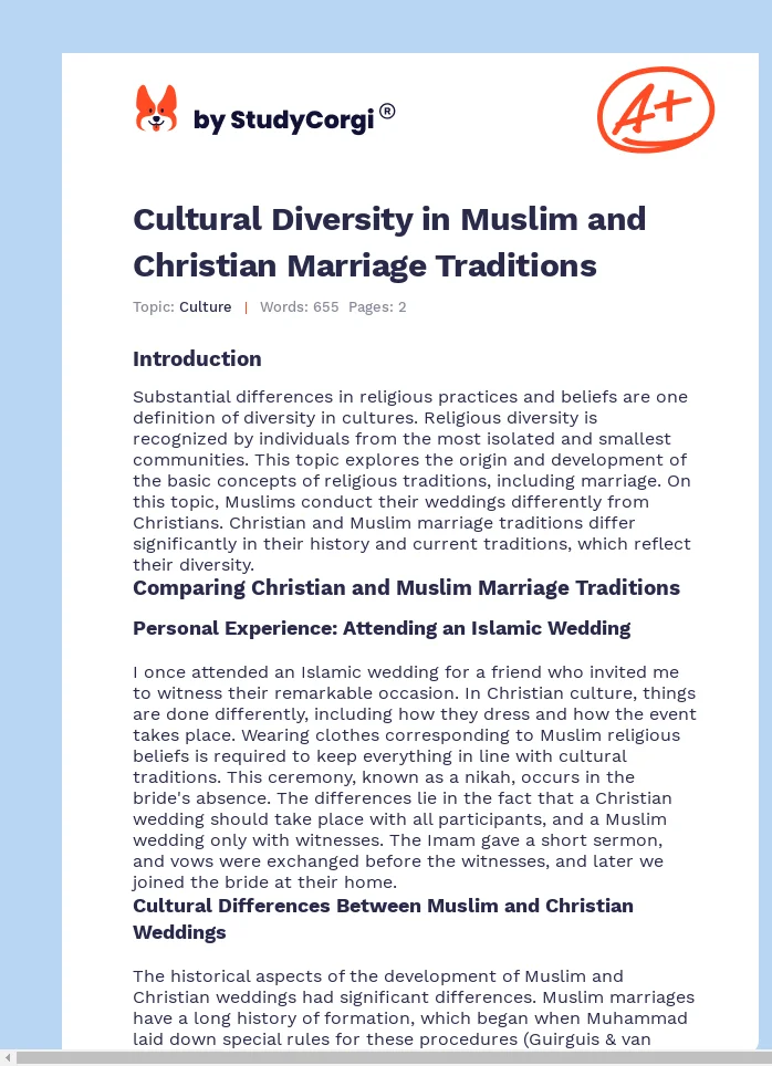 Cultural Diversity in Muslim and Christian Marriage Traditions. Page 1