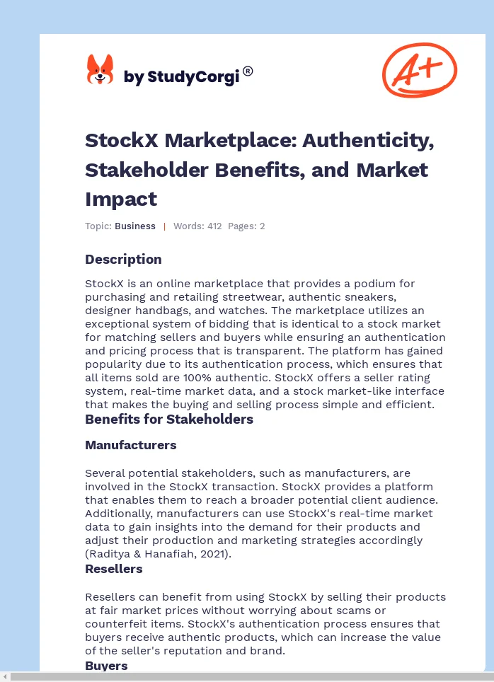 StockX Marketplace: Authenticity, Stakeholder Benefits, and Market Impact. Page 1