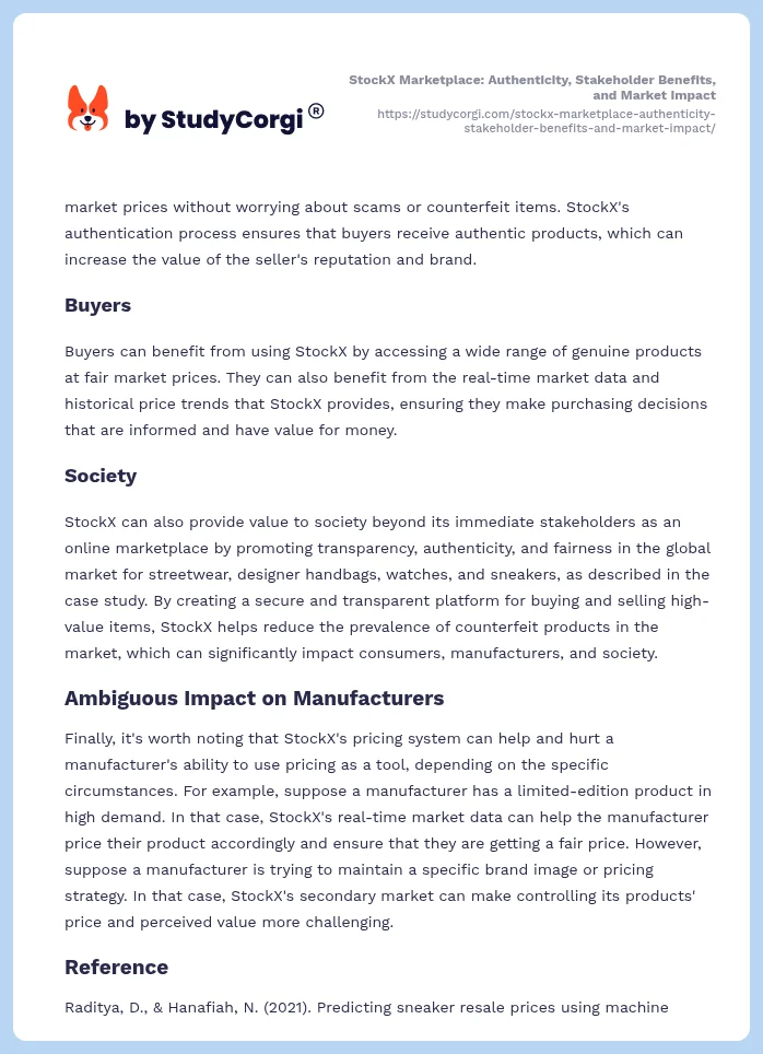 StockX Marketplace: Authenticity, Stakeholder Benefits, and Market Impact. Page 2