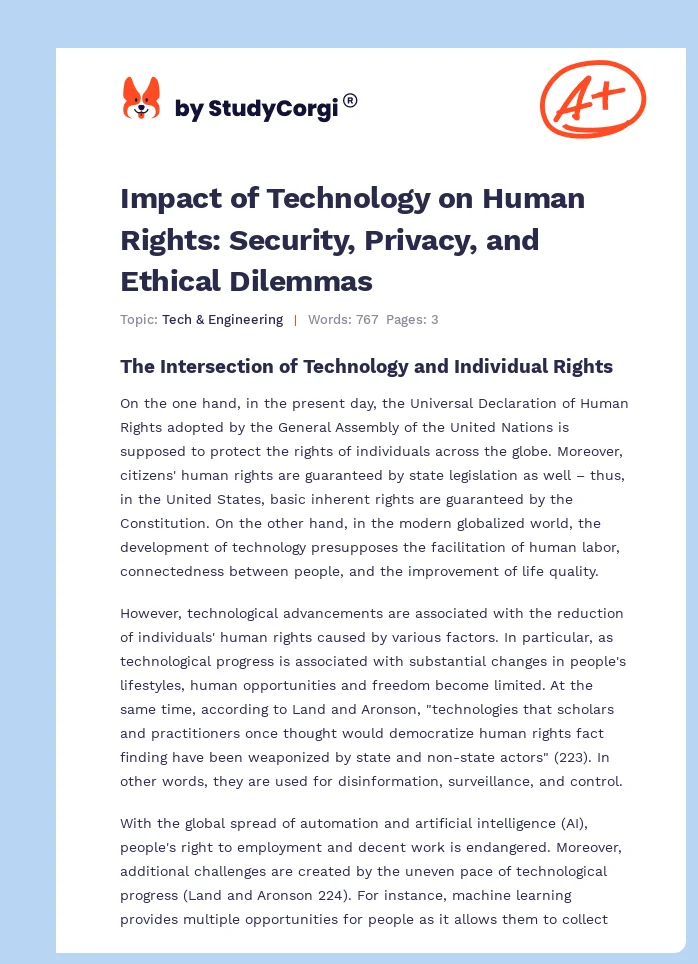 Impact of Technology on Human Rights: Security, Privacy, and Ethical Dilemmas. Page 1