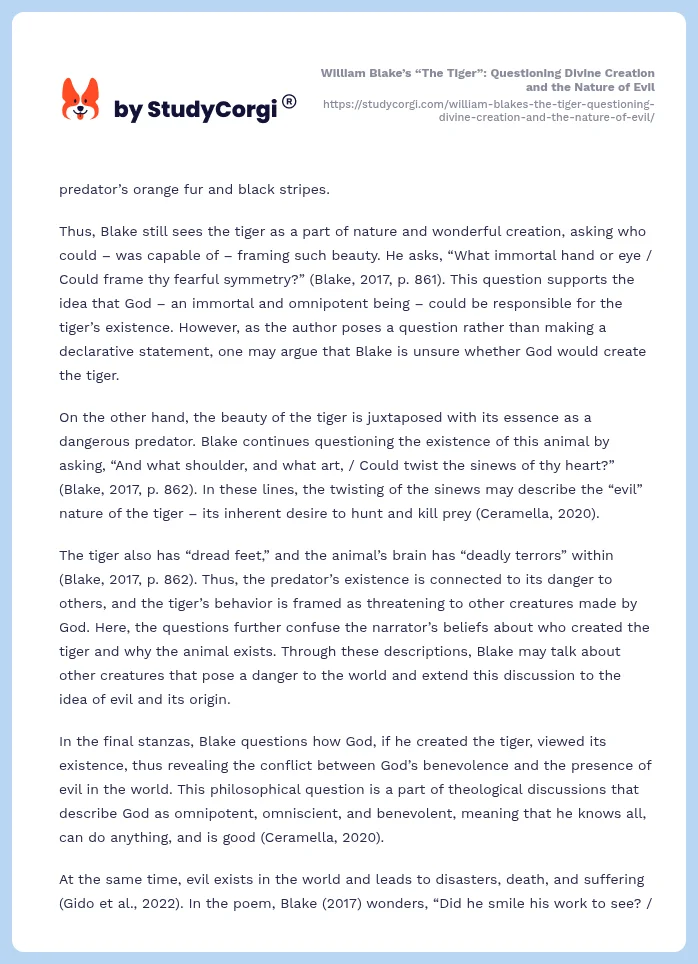 William Blake’s “The Tiger”: Questioning Divine Creation and the Nature of Evil. Page 2